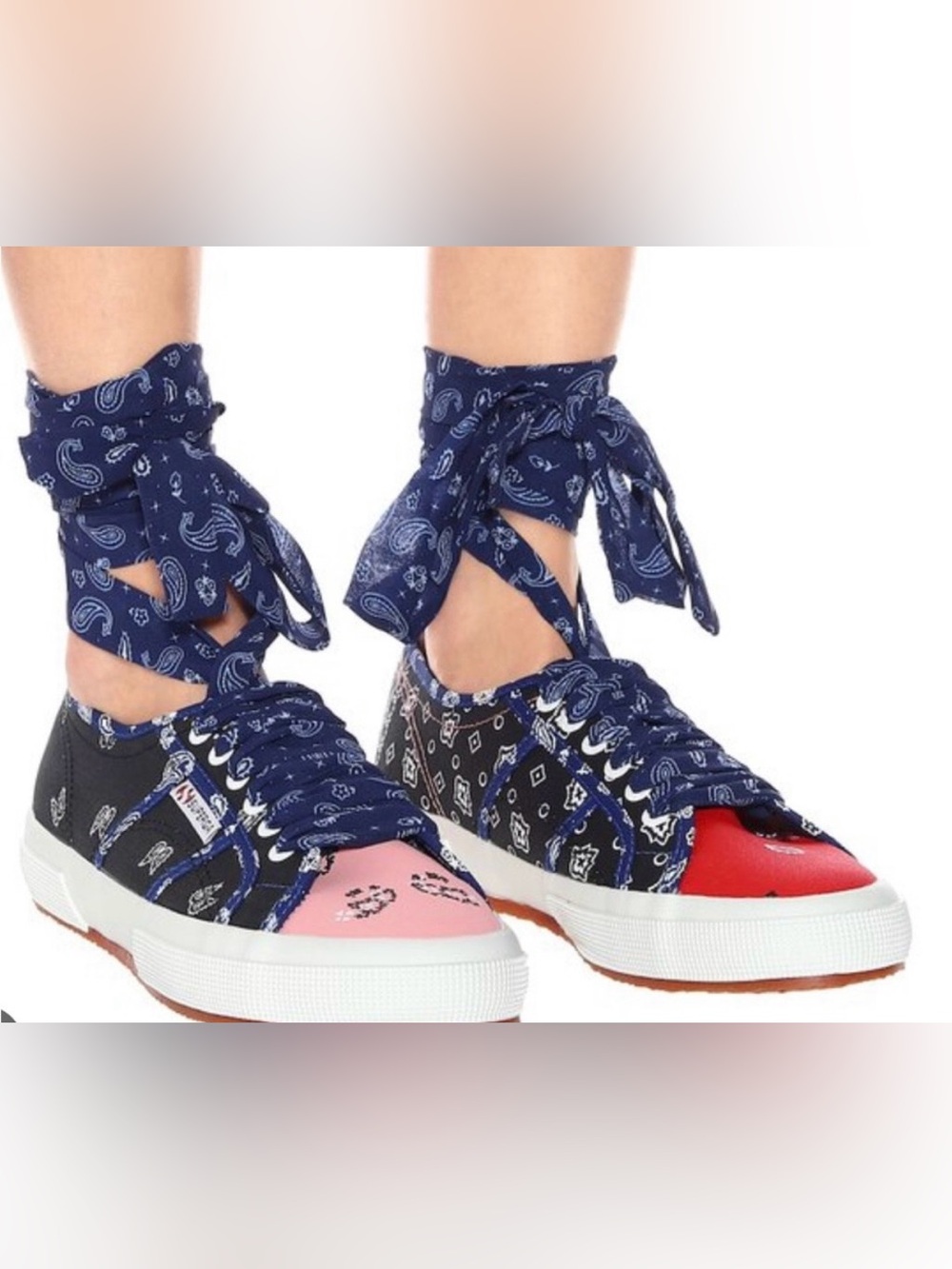 Alanui x Superga Women's Multi-Color Bandana Canvas Sneakers. Size 6.5